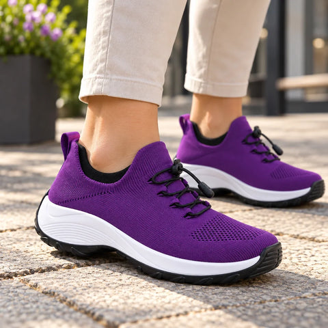 Women's Wide Toe Box Cushioned Walking Shoes – Quick Lace Sneakers