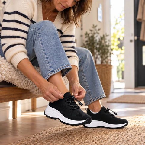 Women's Wide Toe Box Cushioned Walking Shoes – Quick Lace Sneakers