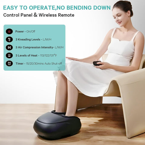 PHARMAFOOT Foot Massager with Heat, Deep Tissue Kneading and Remote